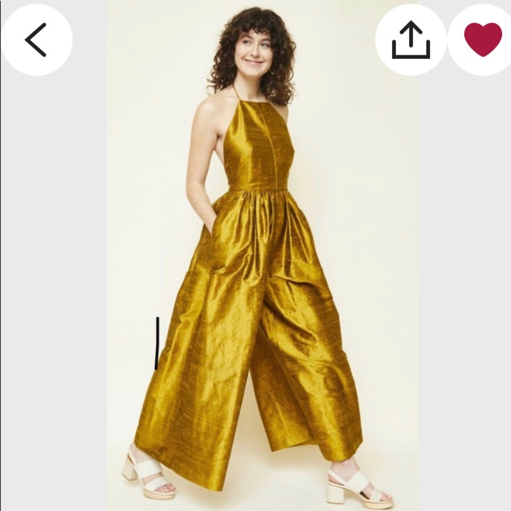 Mustard gold silk overall jumpsuit POCKETS!